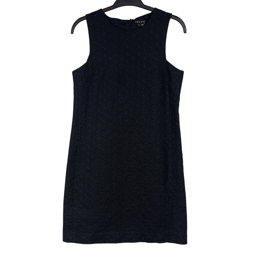 Theory Gwideen Shift Sz 6 Black Eyelet Lace Sleeveless Dress Office Cocktails